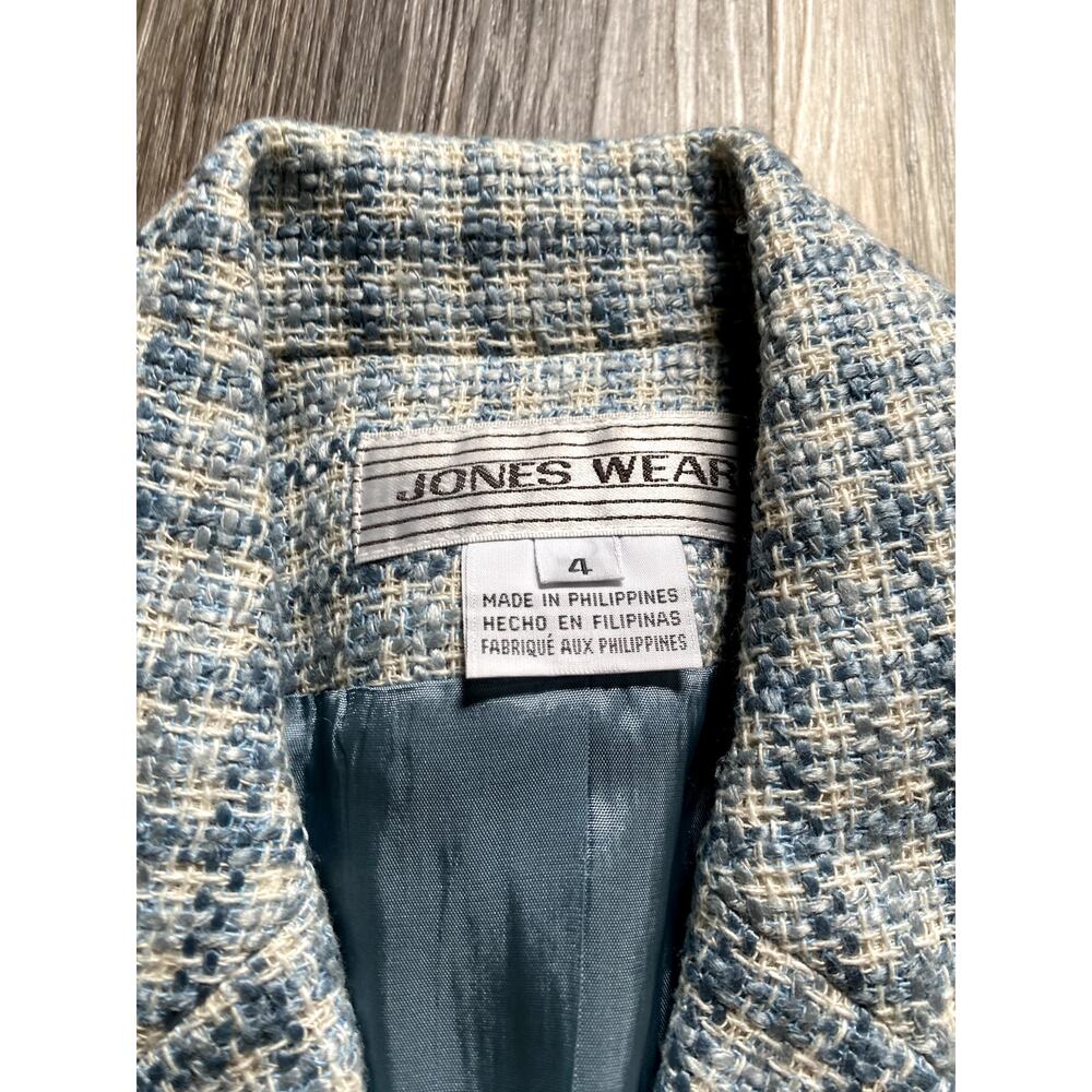 BOGO Vintage Vibes Tweed Blazer Ivory Blue Gingham Preppy Layering Academia - Picture 3 of 5